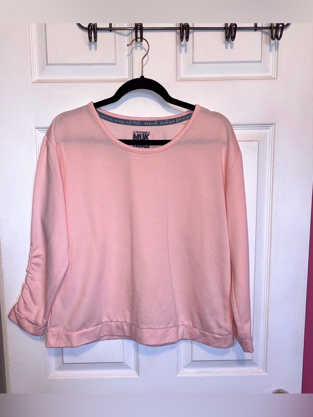 Muk Luks NWOT Light Pink Scrunched Sleeve, Long Sleeve Top Size PL